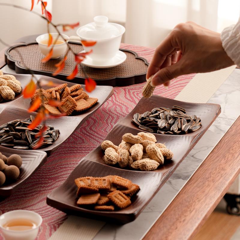 Household Division of Dry Fruit Tray Living Room Coffee Table Fruit Snack Candy Bamboo Tray