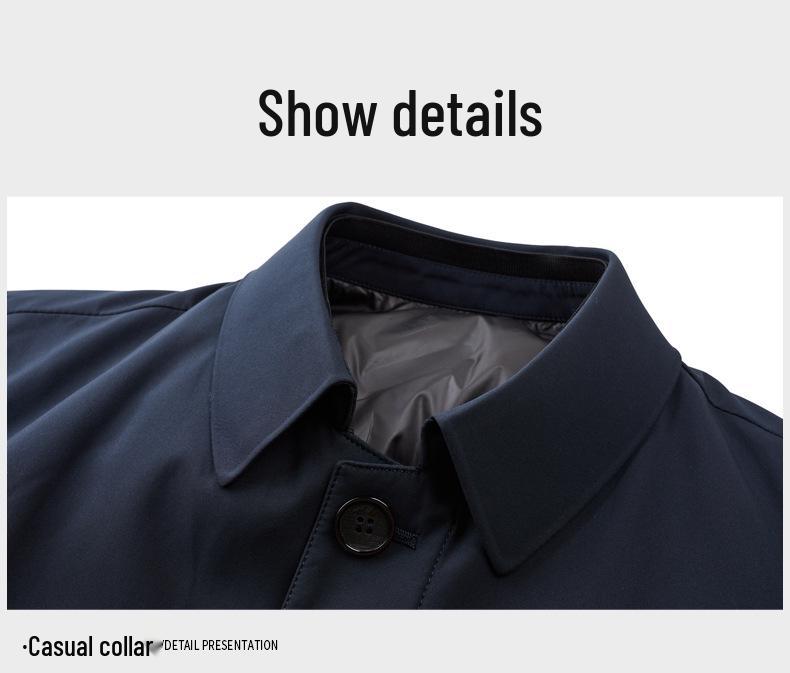 Men's Duck Down Lapel Jacket: Business Casual Warm Coat for Middle-Aged & Elderly