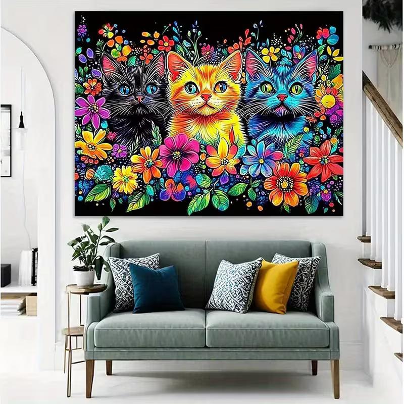 2D Colorful Kittens & Flowers Backdrop Cloth, Bright Art Photo Background