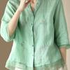 Women's Spring and Summer Literary Retro Embroidery Blouse Temperament Beautiful Splicing Top