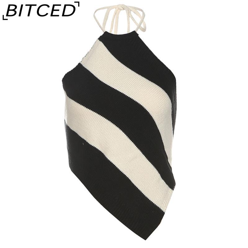 

BITCED Spring Women s Solid-Color Slim-Fit Fashion Halter Sleeveless Sexy Backless Tank Top L чёрный