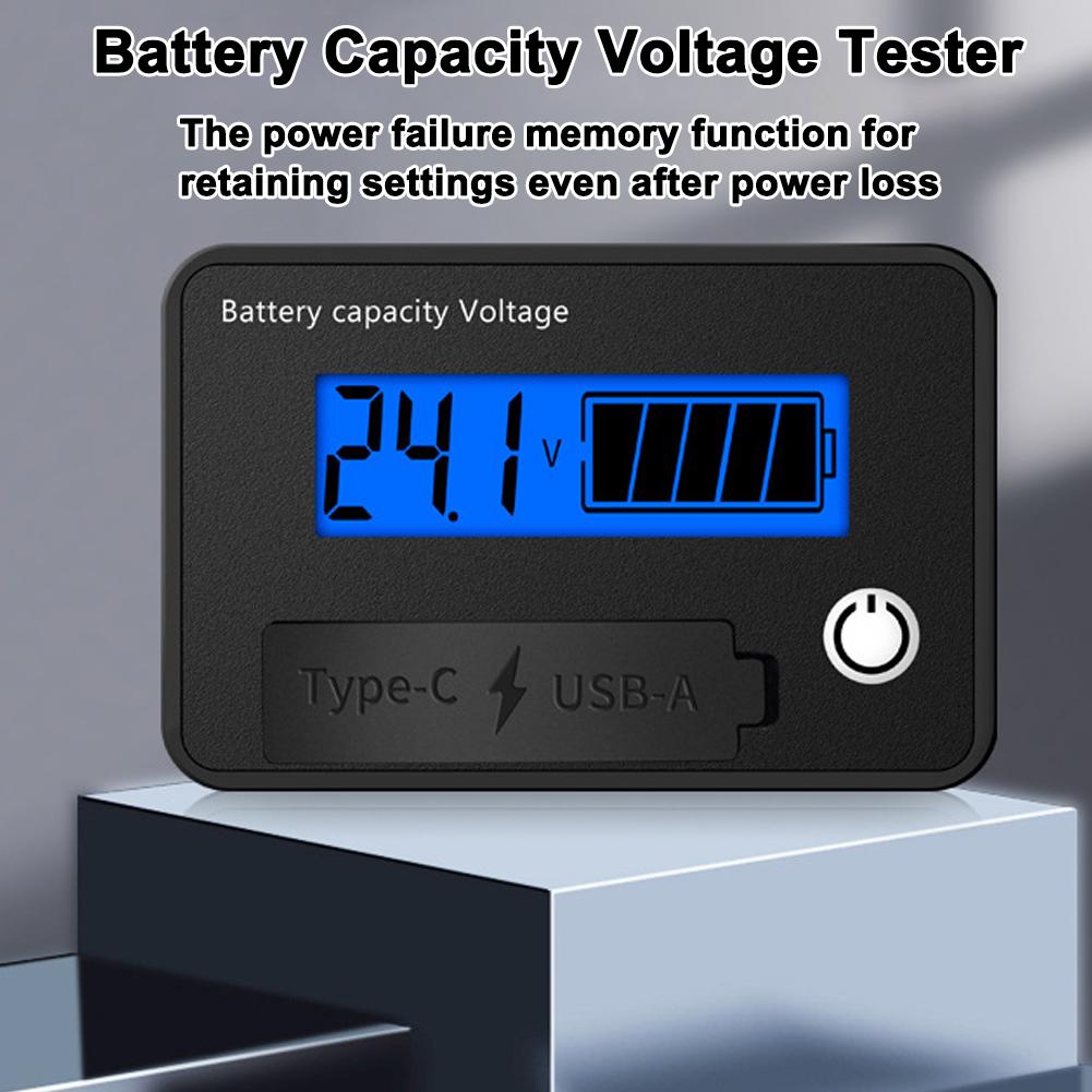 Twowire Digital Voltage Meter 830VDC Battery Capacity Voltage Tester TypeC USBA Dual Output