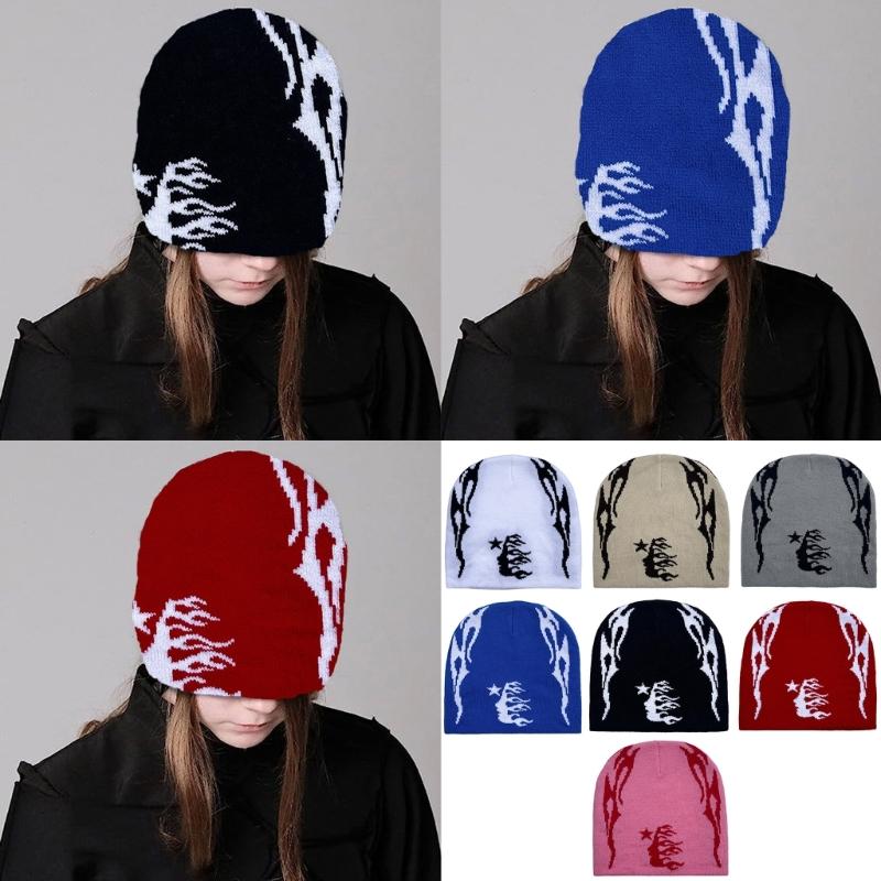 Knitted Beanies Hat for Women Men Popular Pattern Skull Hat Handmade Crochet Hat 2000s Hiphop Hat Casual Street Headwear