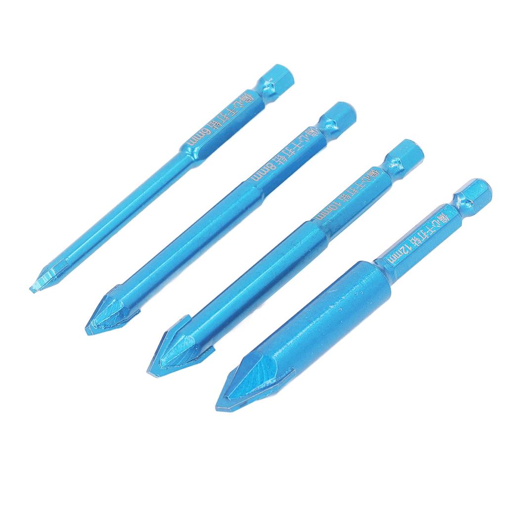 4-teiliges Set Mauerbohrer Multifunktional Blaue Farbe Glasbohrer für Beton Glas Marmor
