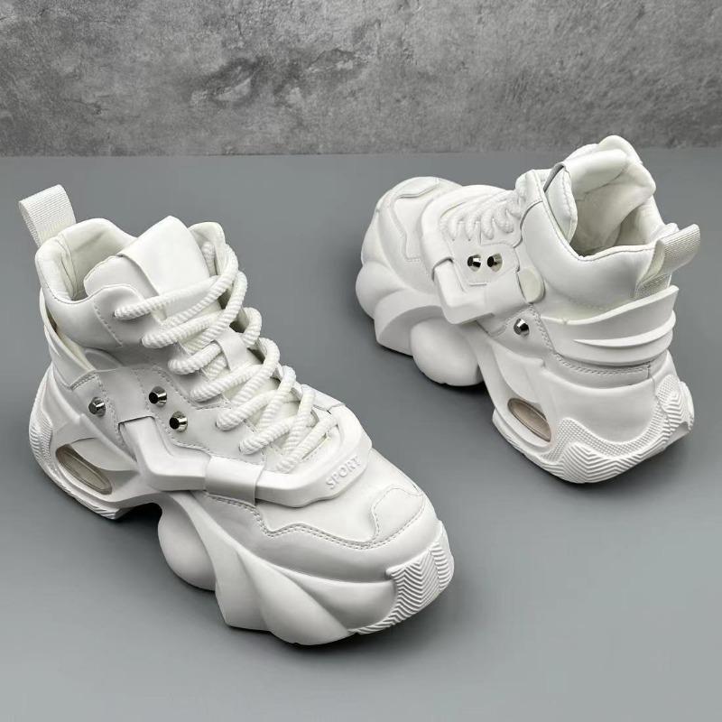 Men's Chunky Sneakers Fashion High Top Leather Casual Shoe Height Increasing Platform Shoes for Men Vulcanized Shoes Man Shoes