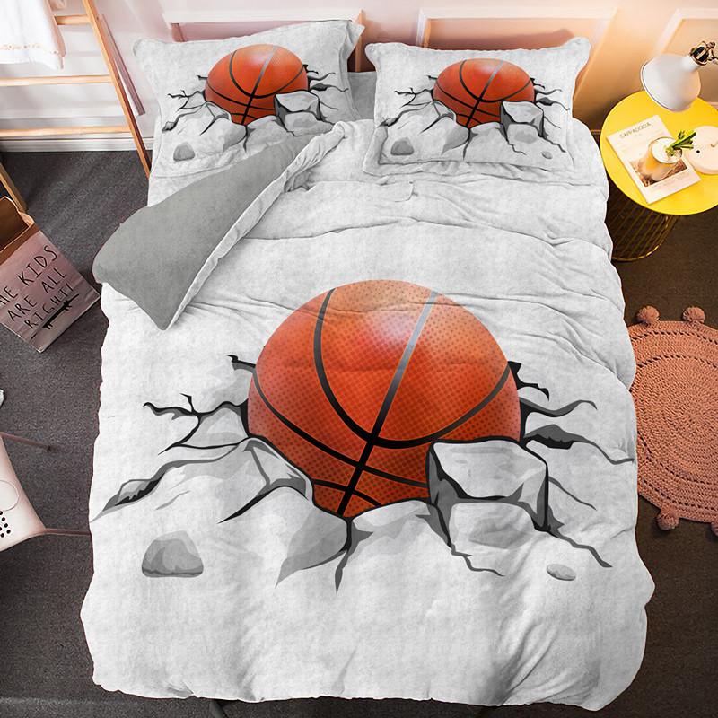Sports Balls Duvet Cover 3D Basketball In A Hole Bedding Set Twin For Boys Teens Room Microfiber Cool Basketball Comforter Cover