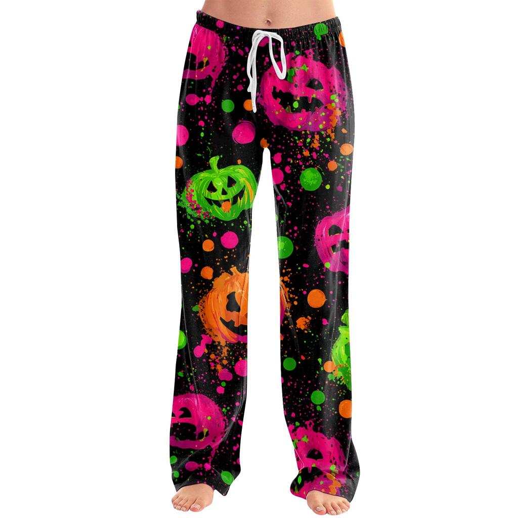 Women's Loose Fit Casual Lounge Pants Halloween Pattern Elastic Waistband Comfortable Fit Relaxed Style Full Length Bottoms
