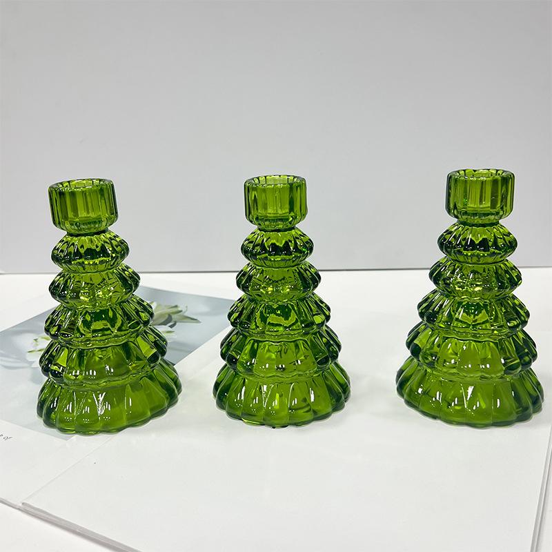 1PC Romantic Tabletop Candle Base with Tree Design Christmas Tree Glass Candle Holder 13.2x8.1cm