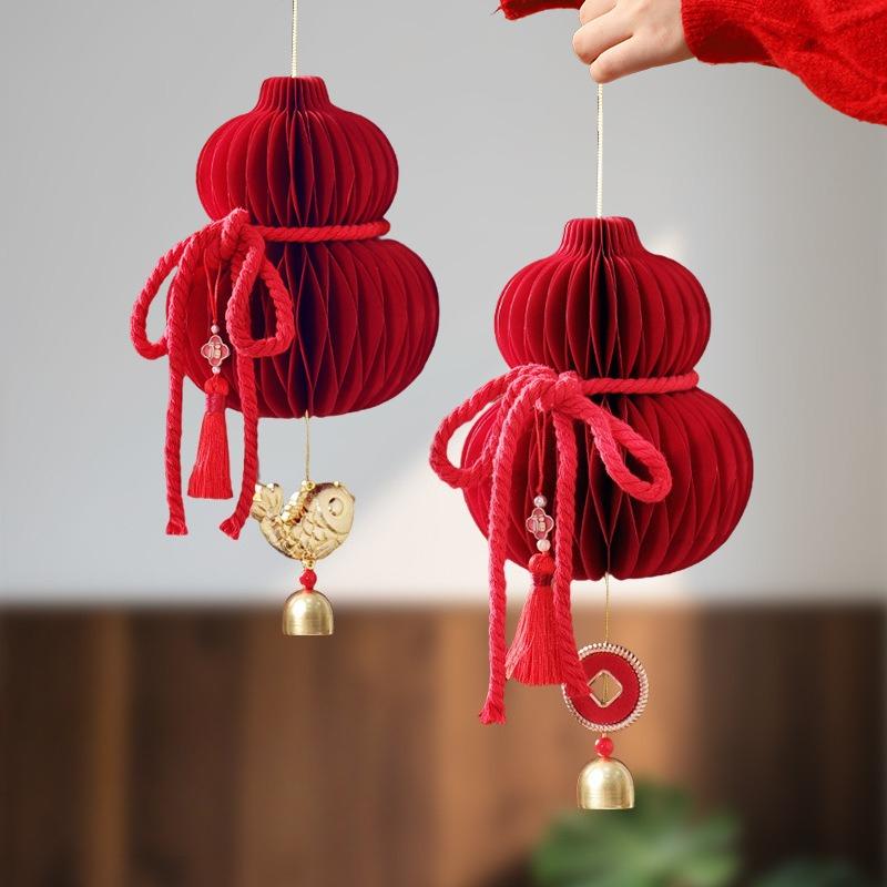 1PC New Year's Decorative Items, Origami Honeycomb Gourd Lantern Holder, Chinese Three-dimensional Spring Pendant