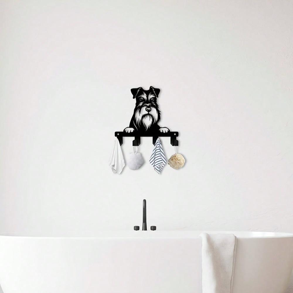 Cute Schnauzer Key Holder, Heavy Duty Metal Wall Mounted Rack with Hooks, Space Saving for Kitchen Office Bathroom Porch, Perfect Gift for Pet Lovers