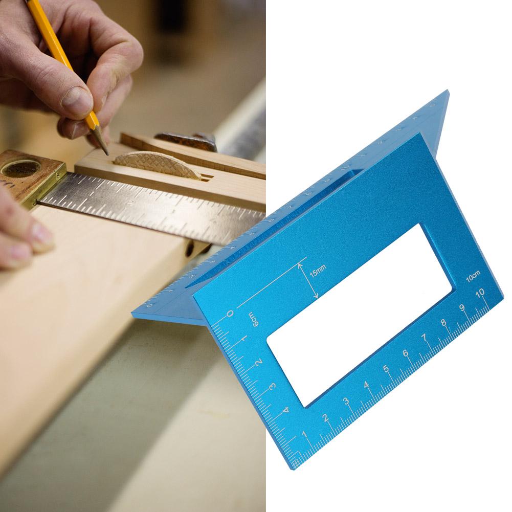 45Celsius90 Degree Multifunctional Aluminum Alloy Angle Ruler Marking Gauge Woodworking Tool (Blue)