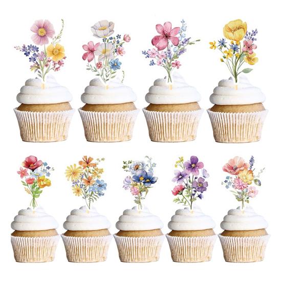 Wildflower Cupcake Toppers Baby Shower Floral Cake Topper Decoration for Baby Shower Birthday Party Supplies