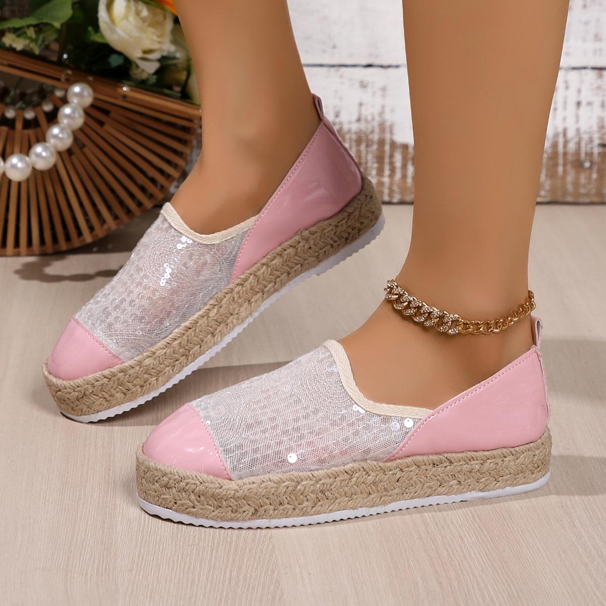 

мода Splicing Sequins Casual Shoes for Women Loafers Fashion Slip-on Mesh Sneakers Women Shoes Big Size 43 Women s Vulcanized Shoes 35 розовый