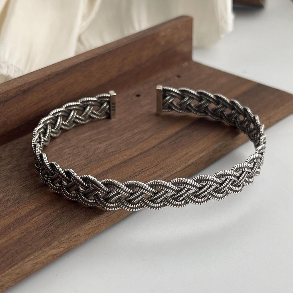 100% Solid 925 Silver Retro Bracelet for Women Men Vintage Handmade Hollow Chain Bracelet Birthday Gift Jewelry