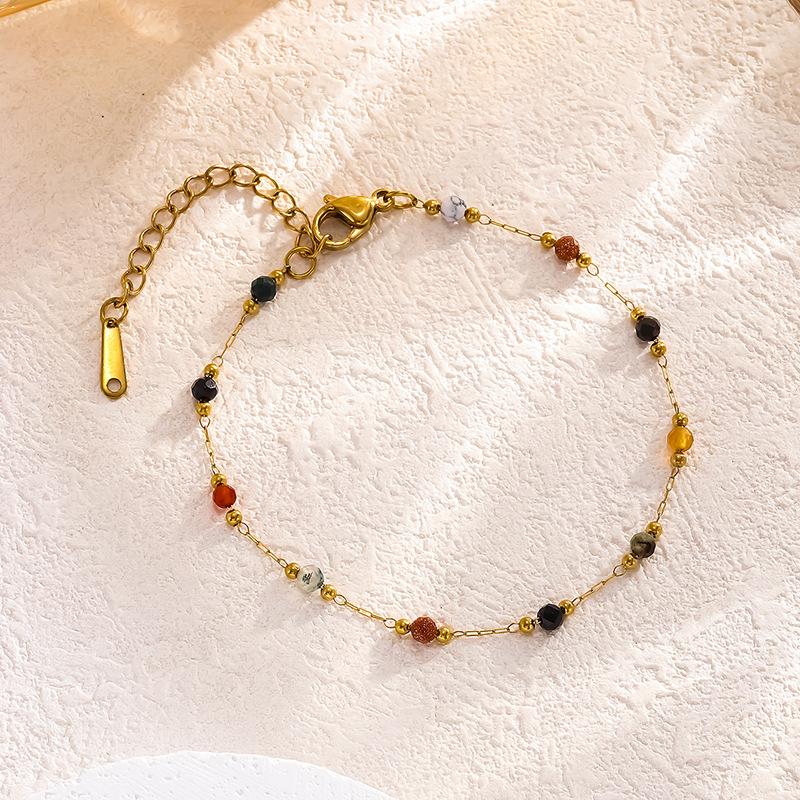 Elegant 18k Gold Titanium Necklace & Bracelet Set with Natural Stone Design for Women
