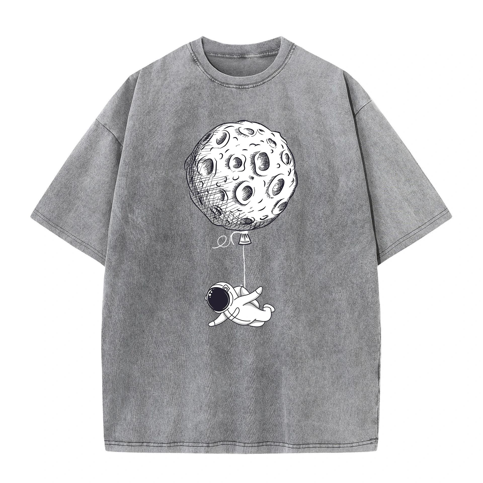 

Футболка с принтом плавающего астронавта, женская, стираная, короткая, модная, повседневная, уличная, хип-хоп, топы, летняя, свободная, одежда в стиле дистресс L