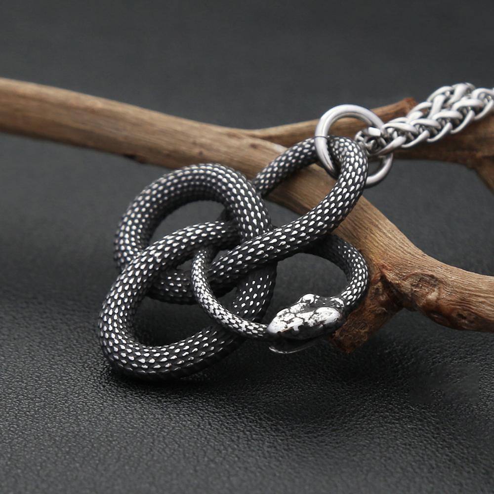 Punk Hip Hop Ouroboros Snake Pendant Men's 316L Stainless Steel Gothic Biker Vikings Animal Necklace Party Jewelry Dropshipping