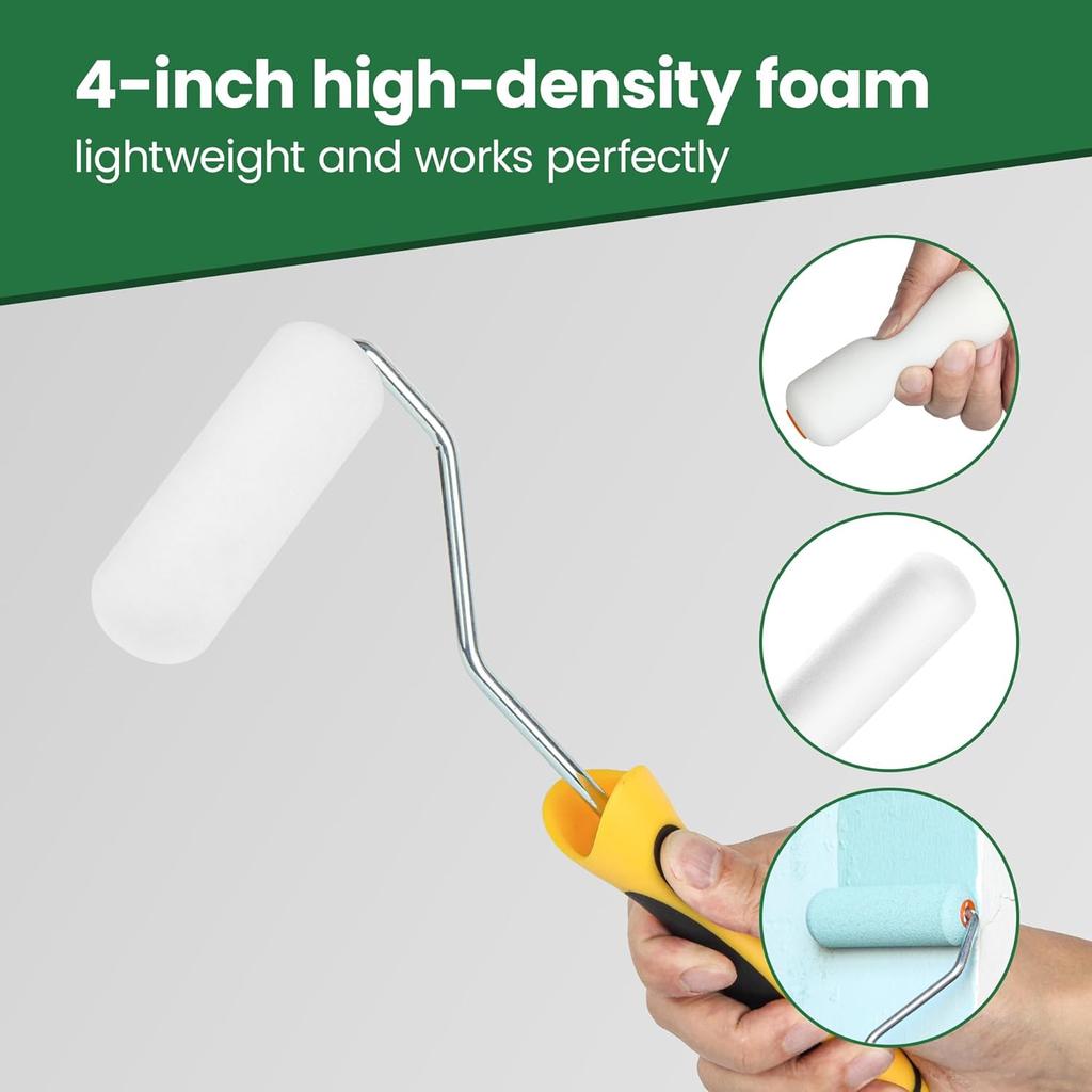 24 Pack 4 Inch Mini Paint Roller Covers High Density Foam Paint Rollers Small Foam Roller Sleeves for Smooth Surfaces Cabinets Doors Tables