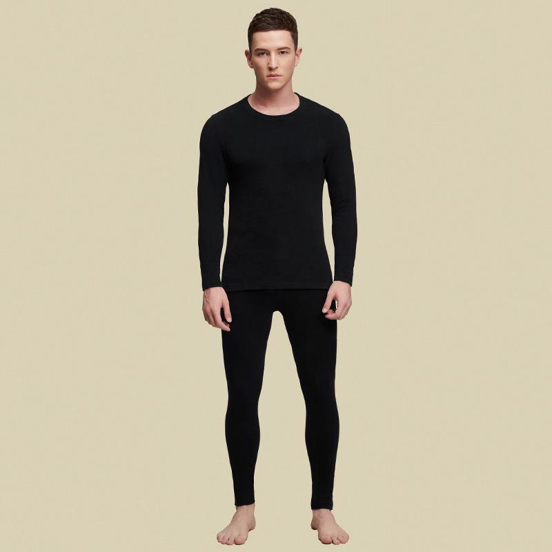 Couples' Comfortable Velvet Thermal Underwear Set with Thickened German Velvet - Round Neck Autumn Top and Winter Bottom Leggings