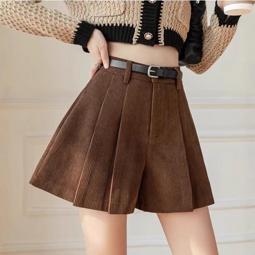 Damen High Waist Khaki Cord Schlaghose mit Falten - Frühling/Herbst 2025