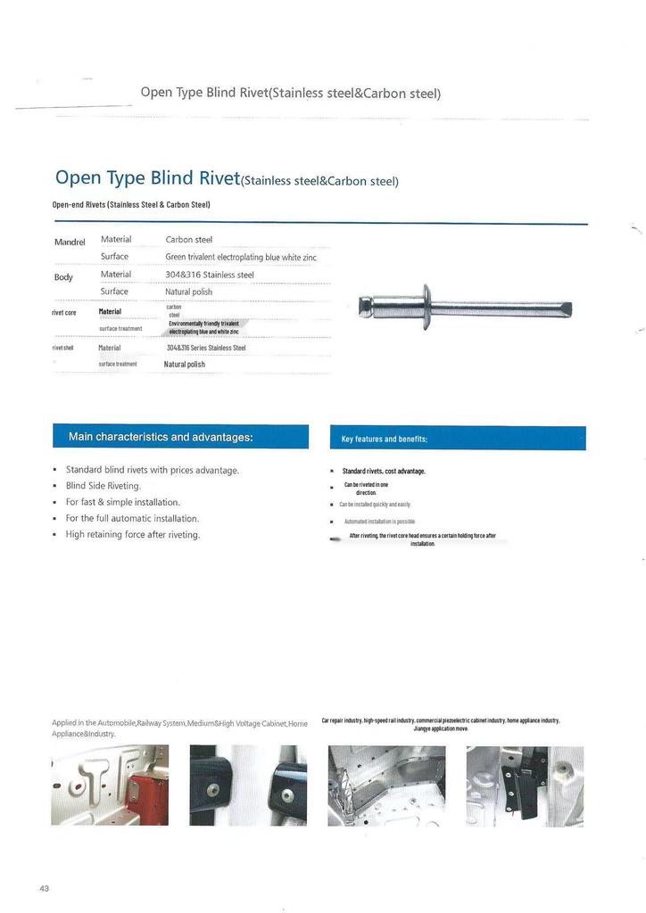 Stainless Steel Blind Rivets 304 Cap/Steel Core Round Head Open End Pop Rivets