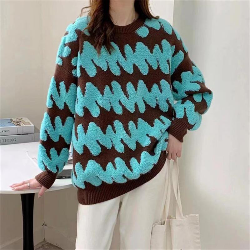 

Осень и зима новый ленивый флокированный пуловер свитер женский толстый круглый вырез полотенце вышитый свитер в стиле вестерн топ светло-зеленый