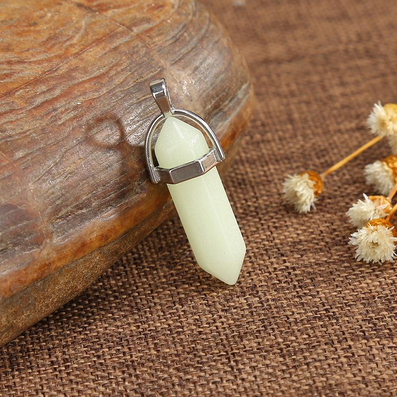 Natural Stone Amethyst & Rose Quartz Double-Pointed Hexagonal Pendant Necklace