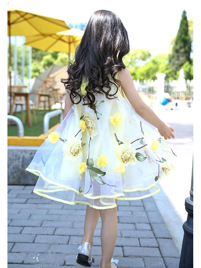2025 New Summer Girls' Sleeveless Floral Chiffon Beach Dress for Toddlers & Kids