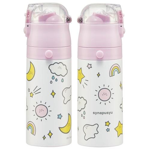 Skater Kids' Stainless Steel Water Bottle, 2-Way Design, Straw/410ml Capacity, Cup/350ml Capacity, Shinapushu Design, Child-Friendly, Lightweight, Ins