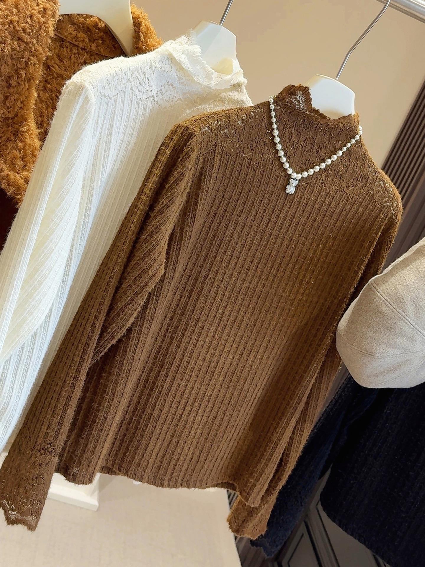 Elegant High-Neck Lace Women s Base Layer Top - Slimming, Versatile and Stylish One Size кофейный