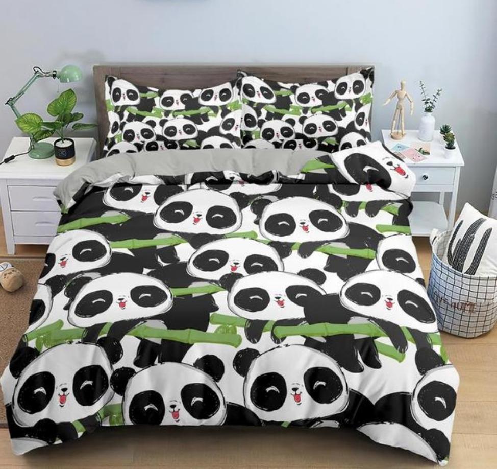 Cartoon Cute Panda Duvet Cover 3D Printed Bedding Set Children Gift Girls Single Large King Size 3-Piece Set with 2 Pillowcases