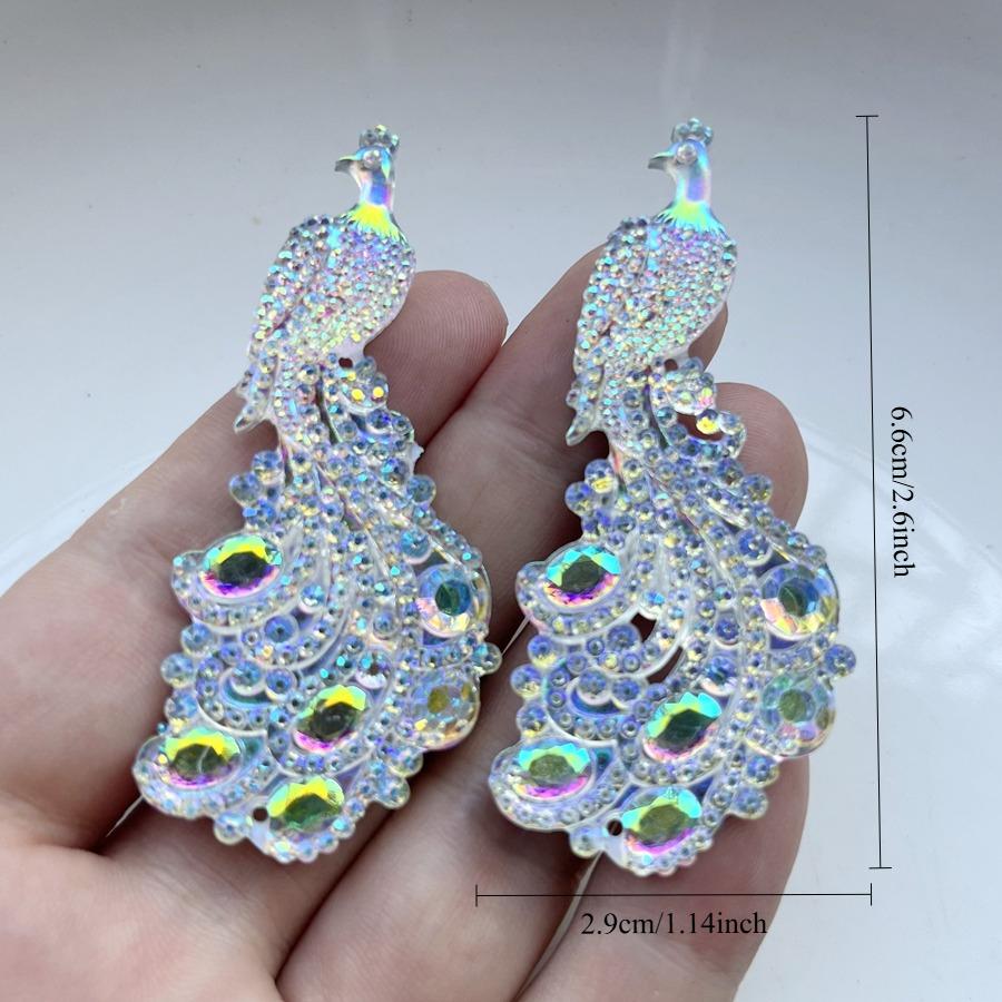 6 Pcs 29*66mm Rhinestones In the Shape of a Peacock Are Suitable for Jewelry Making, Wedding Decoration, Crystal DIY Decoration.