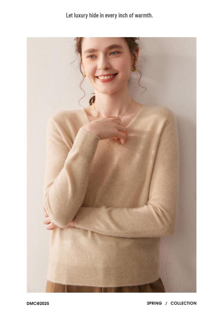 Women's Cashmere V-Neck Solid Color Soft Loose Sweater - Autumn/Winter New Arrivals