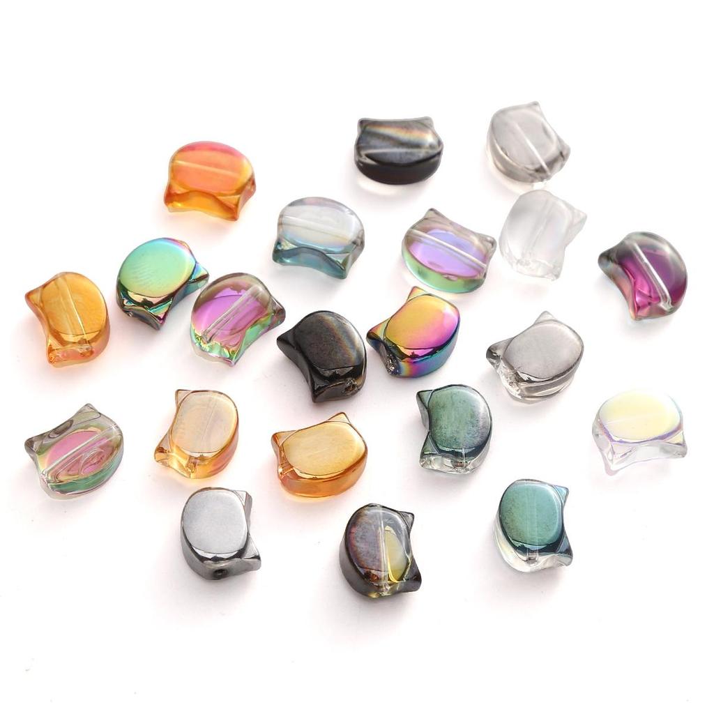 10Pcs Special Shiny Colors Crystal Glass Cute Cat Head Shape Charm Beads for Necklace Bracelet Earring DIY Jewelry Making