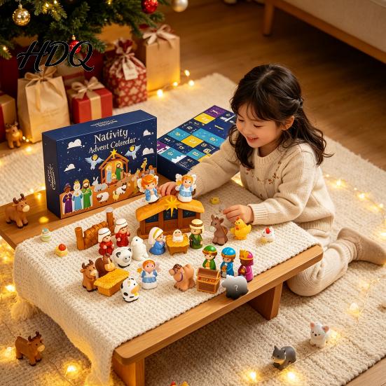 Christmas Calendar for Family Bonding 24 Days Nativity Advent Kids Countdown Waiting Gift Boys Girls with Mini Figurines Interactive Holiday
