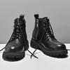 Martin Boots Men's Side Zipper Autumn and Winter Fashion Trendy Men's Cowhide Medium-top Short Boots Thick-soled Tooling Boots High-top Leather Shoes