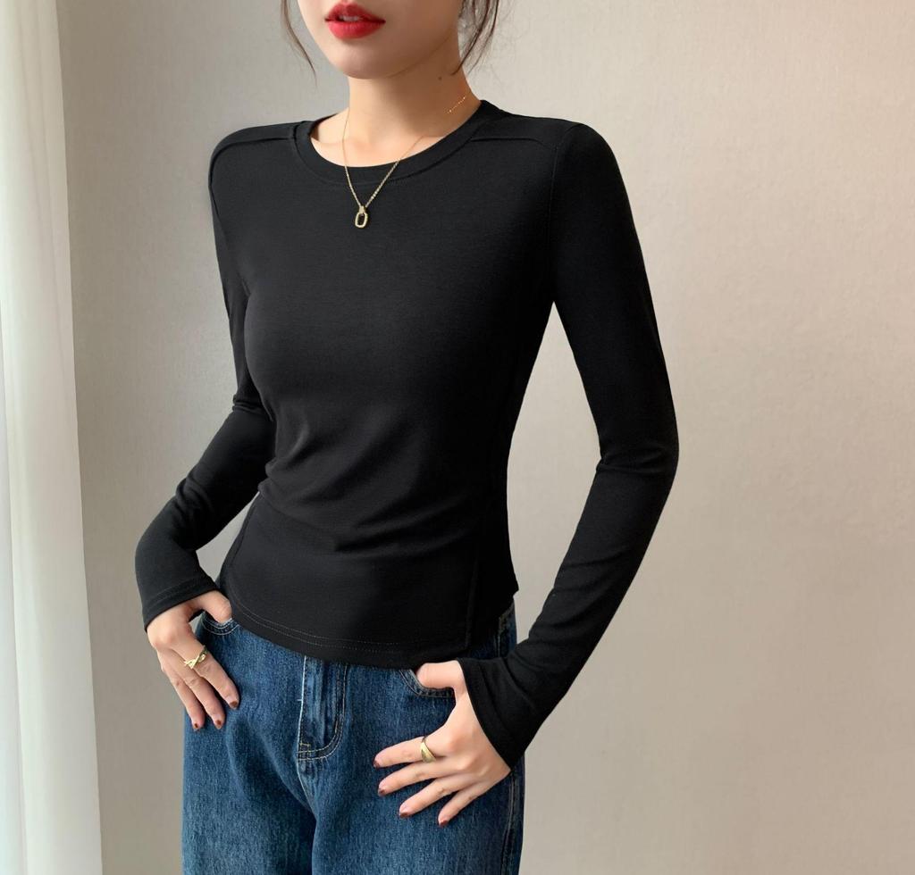 Women's Long-Sleeve Round Neck Slim-Fit T-Shirts for Autumn/Winter - Stylish and Versatile