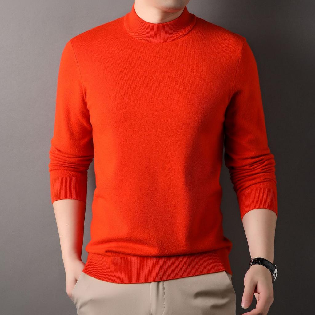 New Autumn Men's Solid Color Half Turtleneck Sweater Men's Warm Bottoming Top Thickened