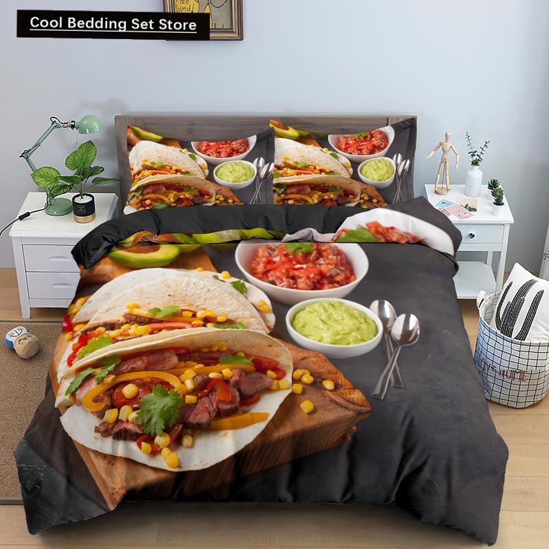 Essen Rindfleisch Bettwäsche Set 3D Frisches Fleisch Bettbezug King/Queen Größe Köstliche Meeresfrüchte Sashimi Hähnchenschenkel Steak Realistischer Bettdeckenbezug