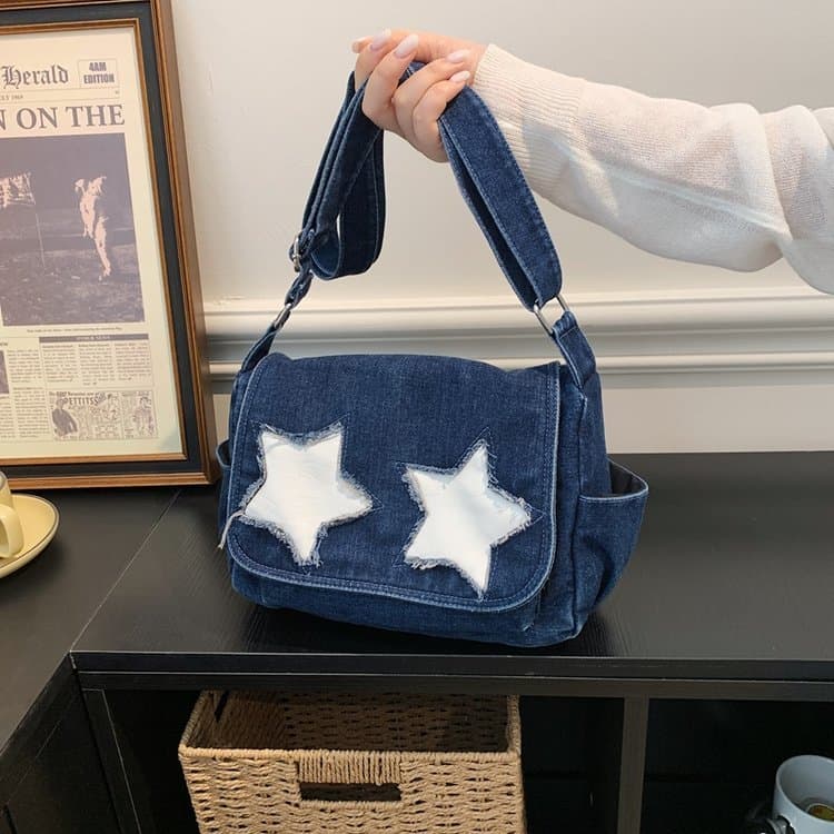 Washed and Old Denim Messenger Bag, One Shoulder Messenger Women's Bag.