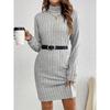 2024 Fall/Winter Women's Casual Solid Color High Neck Long Sleeve Knitted Dress