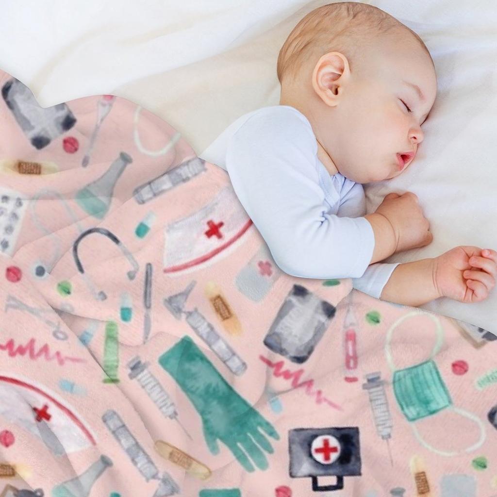 Medical Pattern Doctor Nurse Watercolor Pink Texture Throw Blanket Sleeping Bag Winter beds Bed Blankets For Baby Blankets