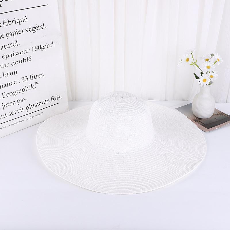 Summer Women Wide Brim Straw Hat 48Cm Big Beach Sun Hats For Women Large Uv Protection Foldable Panama Caps Female Lady Chapeau