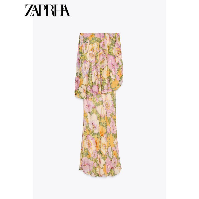 Zaprha 2025 New Arrival Gentle Unique Beautiful Flowers Print off-the-Shoulder Tube Top Dress 3096152