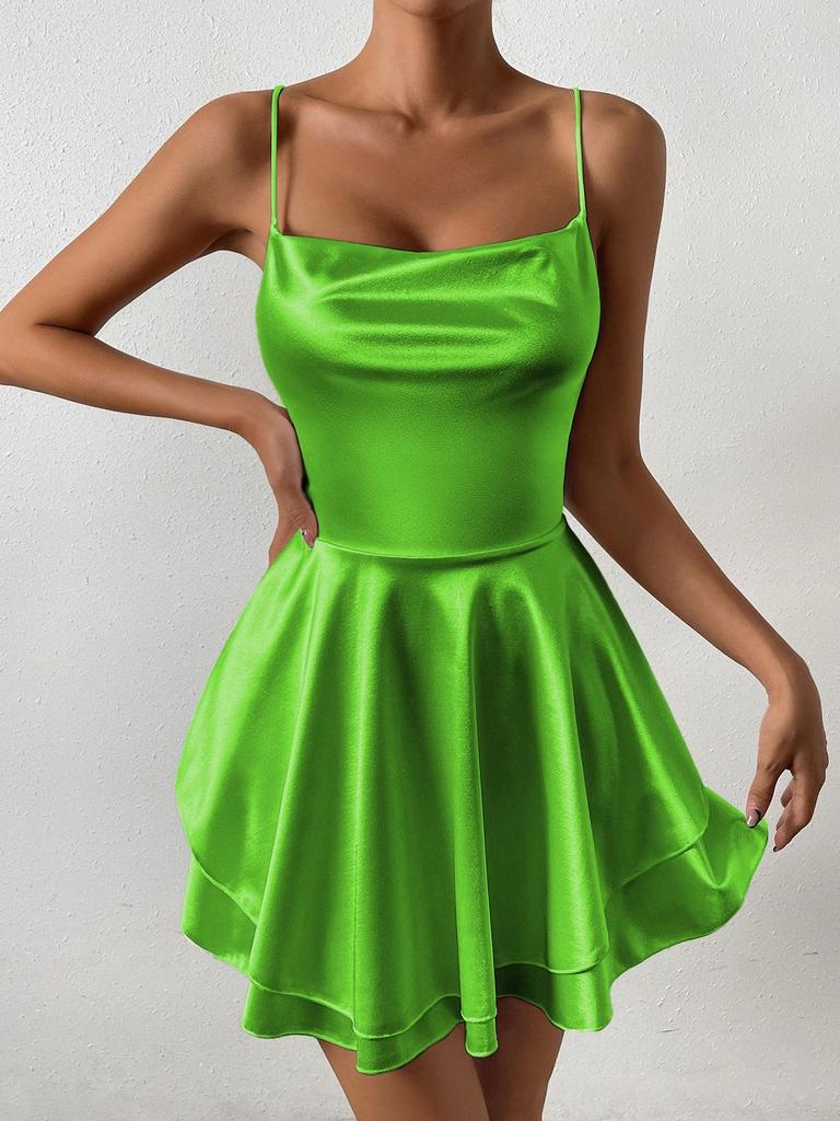 2025 Summer Sexy Pleated Backless Satin Camisole Dress for Women