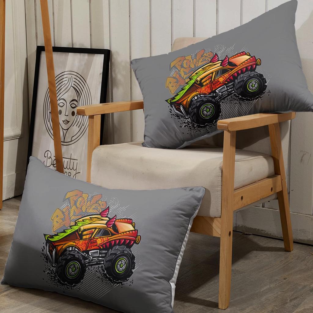 Cartoon Truck Fitted Sheet Set, Monster Truck Kids Bed Sheet Set for Room Decor for Boys Teens,1 Fitted Sheet and 1/2Pillowcase