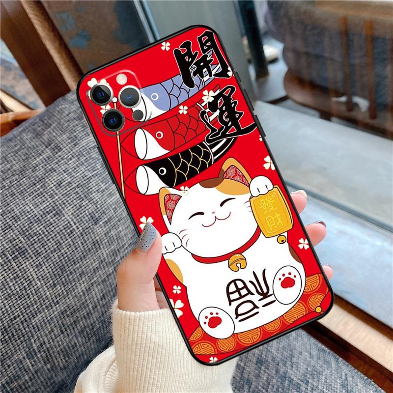 Maneki Neko Lucky Money Cat Case For iPhone 14 15 16 Pro Max 11 13 12 Mini X XR XS Plus Soft Cover Shell