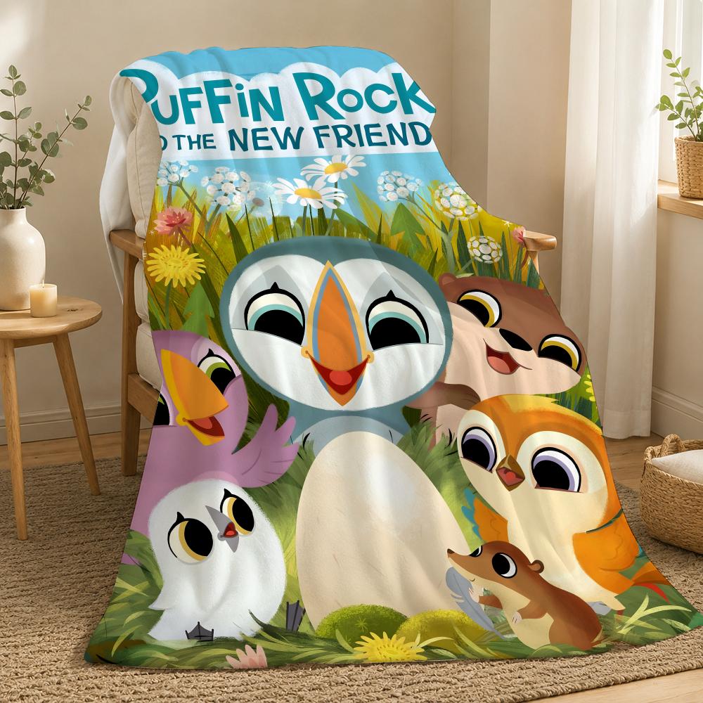 Puffin Rock Cartoon Throw 240g flannel blanket, suitable for sofas, beds, offices, exquisite gift blankets 75X95CM