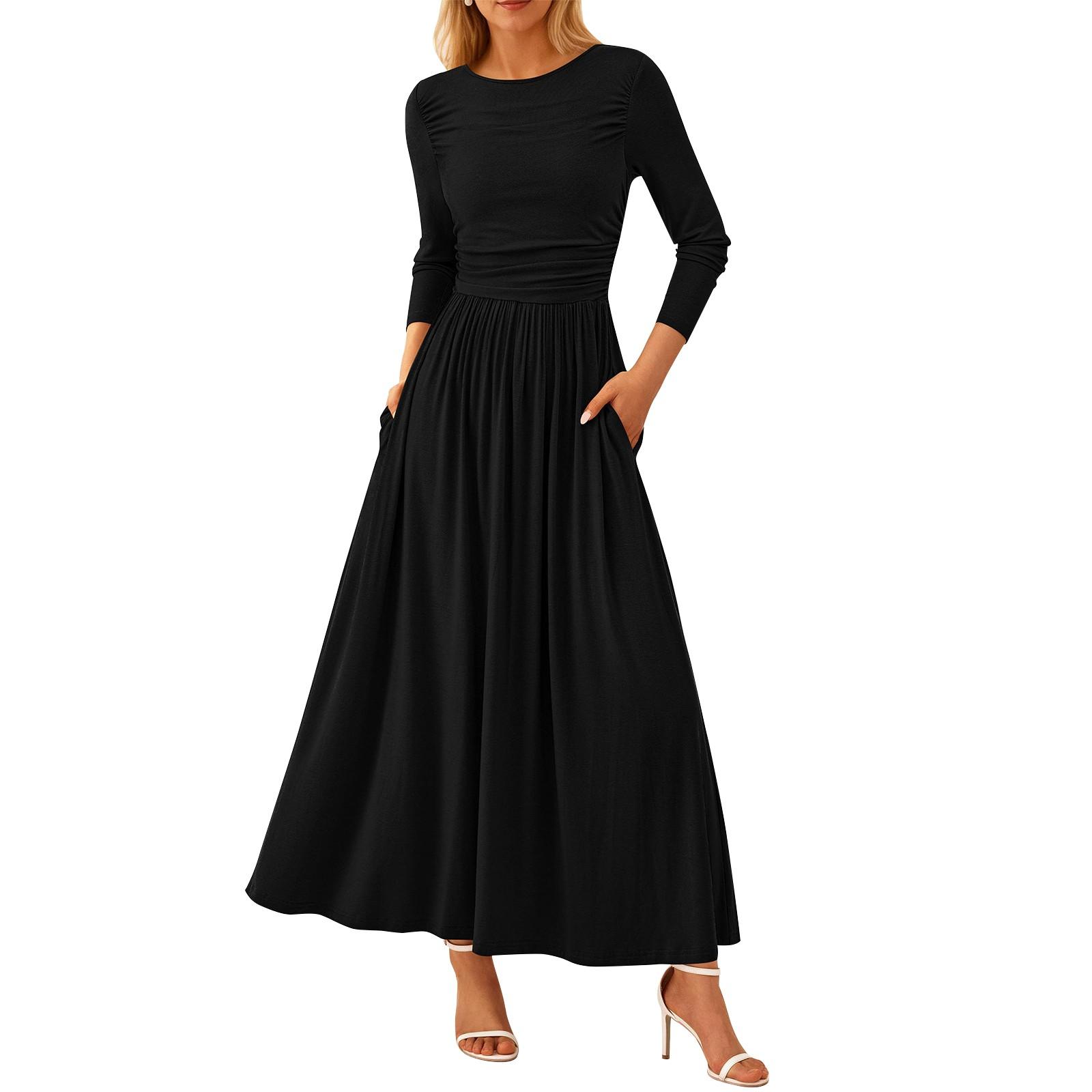 

Женское платье с V-образным вырезом, летнее платье с плиссированной резинкой на талии, А-силуэтное платье XXXL чёрный