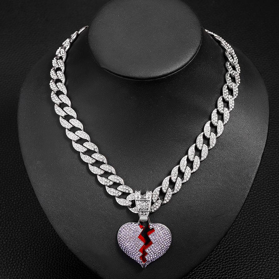 Street Hip-hop Style, Broken Personality, Cracked Heart Pendant, Hanging Chain, HIPHOP15mm Watch Buckle, Cuban Necklace